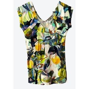 Dolcezza Women's XS Wearable Art Cap Sleeve V-Neck Geometric Multicolor Top